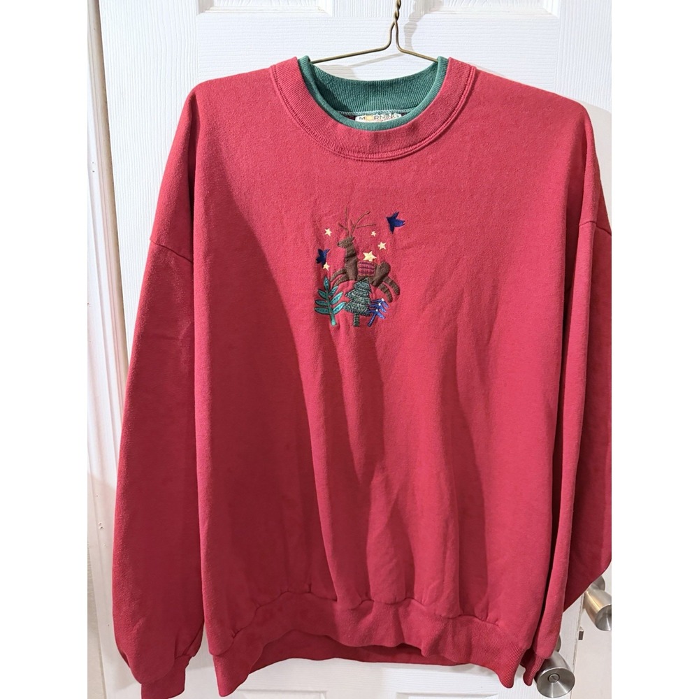 Vintage Morning Sun Reindeer Christmas Holiday Red Grandma Sweatshirt Womens 2X